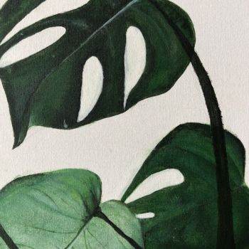 Painting titled "Monstera deliciosa" by Joanna Snopkowska, Original Artwork, Acrylic Mounted on Wood Panel