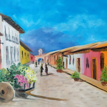 Painting titled "Le Guatemala" by Christiane Soares, Original Artwork, Oil