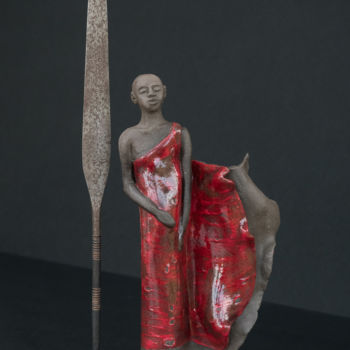 Sculpture titled "Jeune paysan Massaï" by Françoise Turban (Soaze), Original Artwork, Ceramics