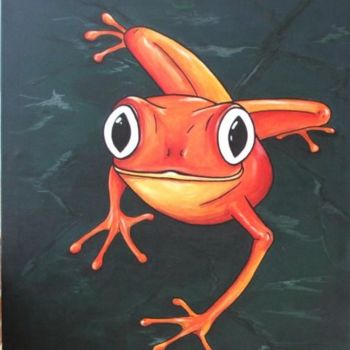 Painting titled "red frog" by Cj.Sodder, Original Artwork, Oil