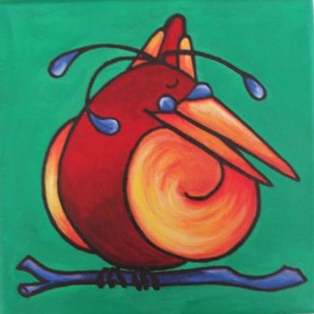 Painting titled "red bird" by Cj.Sodder, Original Artwork, Oil