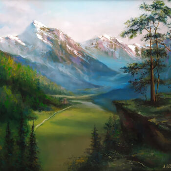 Картина под названием "Горный пейзаж" - Софья-Элизабет Рехлинг, Подлинное произведение искусства, Масло
