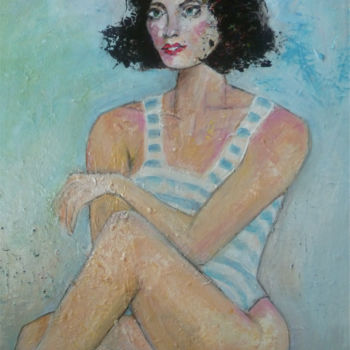 Ζωγραφική με τίτλο "Milady à la plage" από Soffya, Αυθεντικά έργα τέχνης, Ακρυλικό