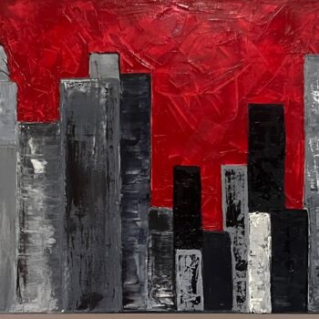 Painting titled "MANHATTAN" by Déesse, Original Artwork, Oil Mounted on Wood Stretcher frame