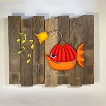 Painting titled "Music Machine" by Sofi K., Original Artwork, Acrylic Mounted on Wood Panel