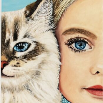 Painting titled "Blue Eyes" by Sofia Costa, Original Artwork, Oil Mounted on Wood Stretcher frame