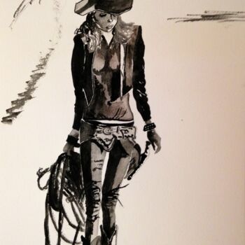 Painting titled "Cowgirl" by Sofia De Segonzac, Original Artwork, Watercolor