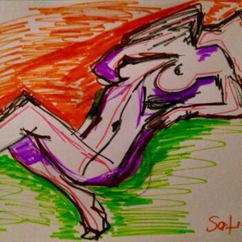 Dessin intitulée "Disturbing Colors" par Sofia De Segonzac, Œuvre d'art originale, Conté