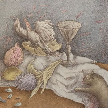 Картина под названием "Nature morte avec l…" - Sofia Mosiadz, Подлинное произведение искусства, Акварель