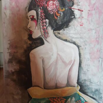 Painting titled "Тайю из Киото." by Sofia Ternoutskaia, Original Artwork, Acrylic Mounted on Wood Stretcher frame