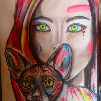 Картина под названием "Желтые глаза" - Sofia Ternoutskaia, Подлинное произведение искусства, Акрил Установлен на Деревянная…