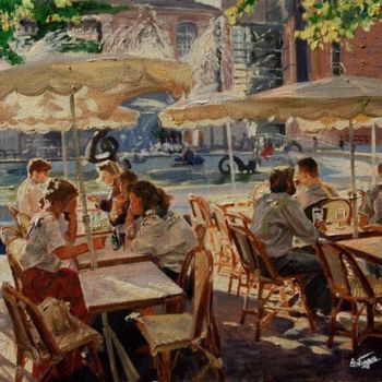 Pintura intitulada "Café en plein air" por Sofia Vergara, Obras de arte originais