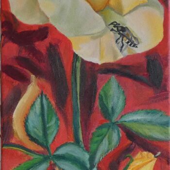 Peinture intitulée "Rose on red" par Sofia Gasviani, Œuvre d'art originale, Huile