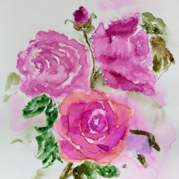 Malarstwo zatytułowany „Roses” autorstwa Sofie Papadopoulou, Oryginalna praca, Akwarela