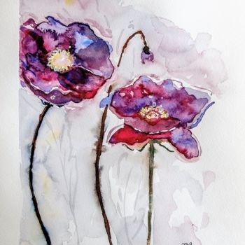 Painting titled "Elegant Corn Poppies" by Sofie Papadopoulou, Original Artwork, Watercolor