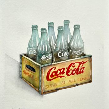 Schilderij getiteld "CocaCola" door Sofiia Kulichkova (Sonjakul), Origineel Kunstwerk, Aquarel