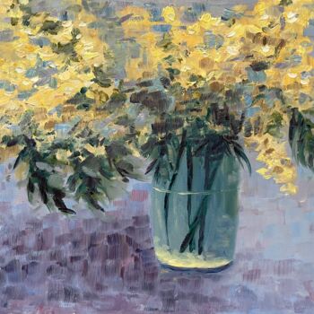 Peinture intitulée "Mimosa Blooms" par Sofiia Kulichkova (Sonjakul), Œuvre d'art originale, Huile