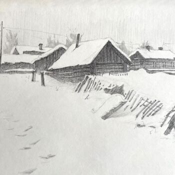 "Winter in village" başlıklı Resim Sofiia Kulichkova (Sonjakul) tarafından, Orijinal sanat, Kalem
