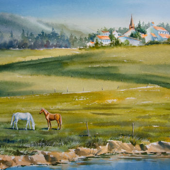 Painting titled "pastorale.jpg" by Sofya Demskaya, Original Artwork, Watercolor