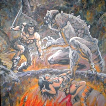 Pittura intitolato "Conan el barbaro 3" da Jose Angel Sogorb Albertus, Opera d'arte originale