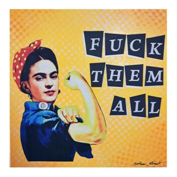 Collages getiteld "Frida vs Rosie Fuck…" door Sohan_street, Origineel Kunstwerk, Collages Gemonteerd op Frame voor houten br…