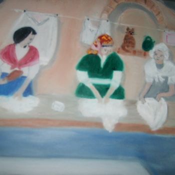 「le lavoir de ramatu…」というタイトルの絵画 Soisicによって, オリジナルのアートワーク, オイル