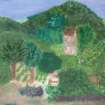 Peinture intitulée "entree du village" par Soisic, Œuvre d'art originale, Huile