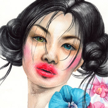 Peinture intitulée "Orchid kiss" par Kseniia Sokolova, Œuvre d'art originale, Aquarelle