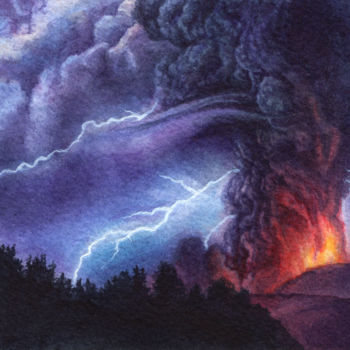 Peinture intitulée "Thunderstorm" par Kseniia Sokolova, Œuvre d'art originale, Aquarelle