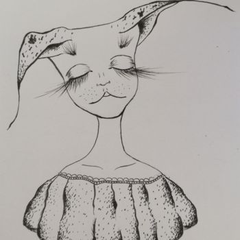 Drawing titled "Endormi" by Daria Sokolova, Original Artwork, Ink