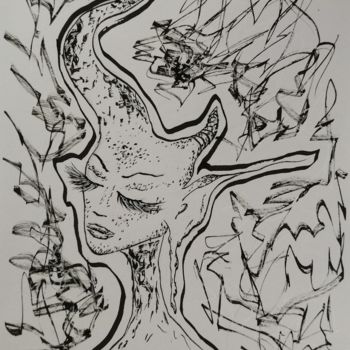 Drawing titled "Méditation" by Daria Sokolova, Original Artwork, Ink