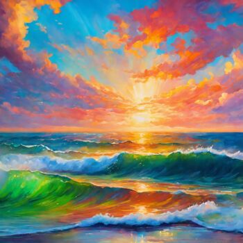 Peinture intitulée "Sea sunrise" par Sol, Œuvre d'art originale, Huile