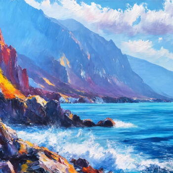 Peinture intitulée "Mountains and sea." par Sol, Œuvre d'art originale, Huile