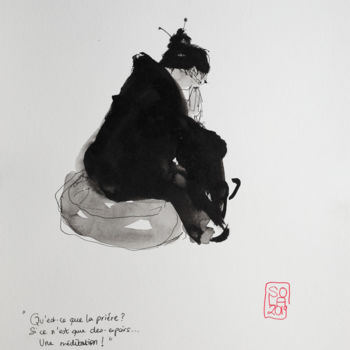 Peinture intitulée "Méditation" par Sola, Œuvre d'art originale, Encre