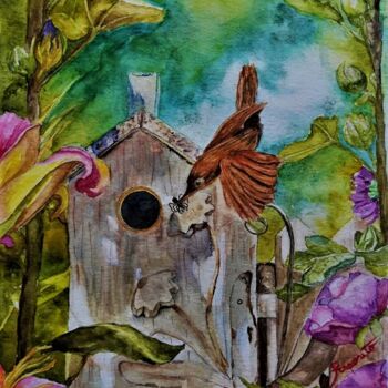 Peinture intitulée "Uccellino e suo rag…" par Solange Esposito (SEsposito), Œuvre d'art originale, Aquarelle
