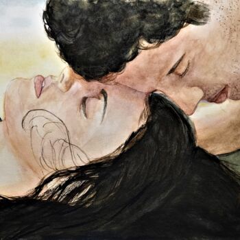 Pittura intitolato "Innamorati" da Solange Esposito (SEsposito), Opera d'arte originale, Acquarello