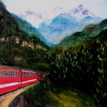 Painting titled "Treno sulle Alpi" by Solange Esposito (SEsposito), Original Artwork, Oil