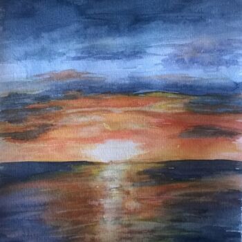 Pintura intitulada "Tramonto sul mare 2" por Solange Esposito (SEsposito), Obras de arte originais, Aquarela
