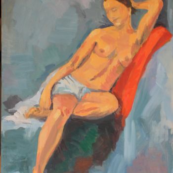 Painting titled "Odalisque" by Chéker, Original Artwork, Oil Mounted on Wood Stretcher frame