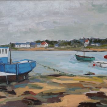 Painting titled "mouillage à l'Ile G…" by Chéker, Original Artwork, Oil Mounted on Wood Stretcher frame