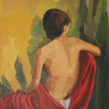 제목이 "Nu féminin de dos"인 미술작품 Chéker로, 원작, 기름 나무 들것 프레임에 장착됨