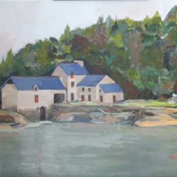 Peinture intitulée "Moulin à marée sur…" par Chéker, Œuvre d'art originale, Huile Monté sur Châssis en bois