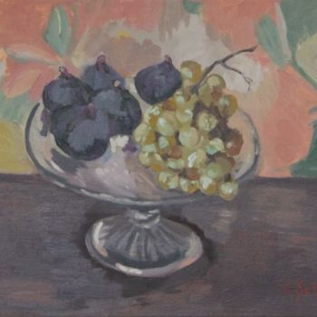 Painting titled "Figues et raisins b…" by Chéker, Original Artwork, Oil Mounted on Wood Stretcher frame