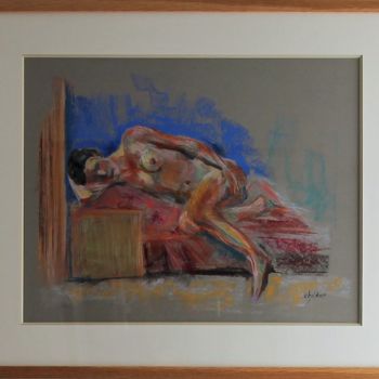 Schilderij getiteld "Nu couché 1" door Chéker, Origineel Kunstwerk, Pastel