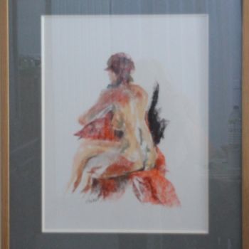 Painting titled "Nu assis, pastel sec" by Chéker, Original Artwork, Pastel