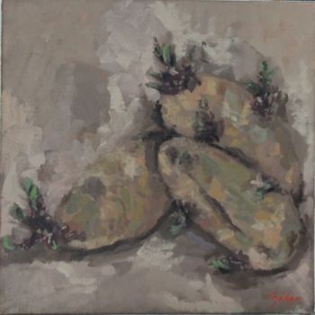 Pintura intitulada "Les Pommes de terre…" por Chéker, Obras de arte originais, Óleo Montado em Armação em madeira
