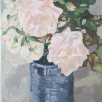 Schilderij getiteld "Roses Gruss an Aach…" door Chéker, Origineel Kunstwerk, Olie Gemonteerd op Frame voor houten brancard