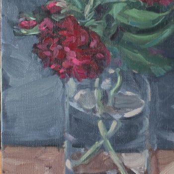 Painting titled "Roses pourpres et b…" by Chéker, Original Artwork, Oil Mounted on Wood Stretcher frame