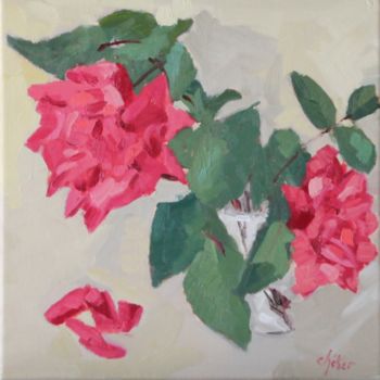 Malerei mit dem Titel "Les Roses Général S…" von Chéker, Original-Kunstwerk, Öl Auf Keilrahmen aus Holz montiert