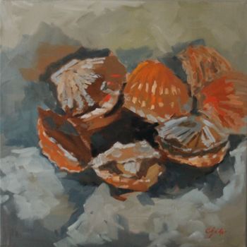 Peinture intitulée "Les Coquilles Saint…" par Chéker, Œuvre d'art originale, Huile Monté sur Châssis en bois